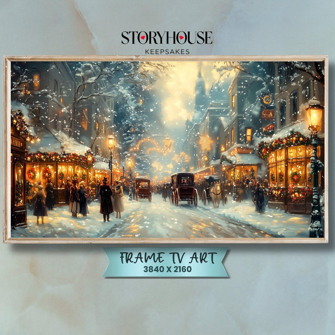 Christmas Frame Tv Art Samsung For Winter Cozy Landscape Impressionist Eve Street Market