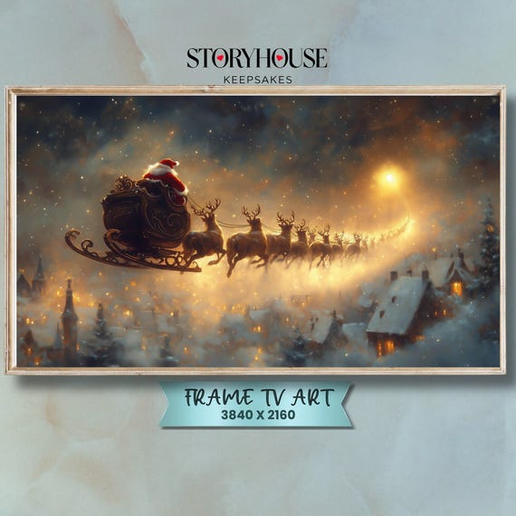 Christmas Frame Tv Art Samsung For Winter Cozy Landscape Impressionist Santas Sleigh Journey