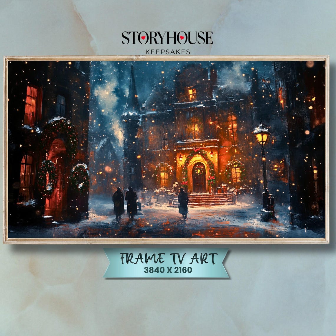 Christmas Frame Tv Art Samsung For Winter Cozy Landscape Impressionist Eve Courtyard Lights