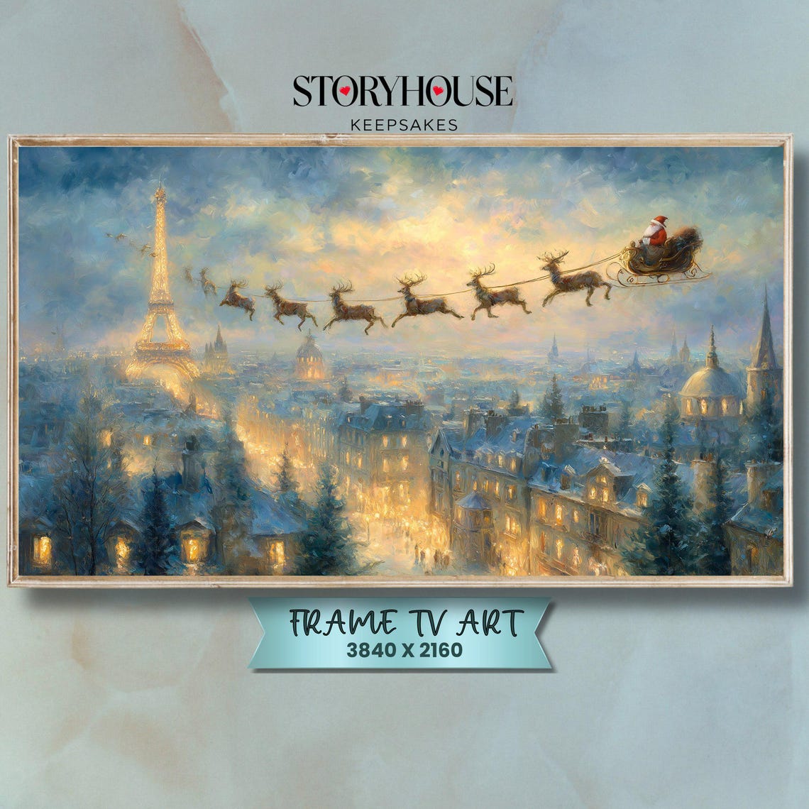 Christmas Frame Tv Art Samsung For Winter Cozy Landscape Impressionist Over Paris