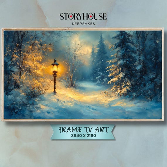 Christmas Frame Tv Art Samsung For Winter Cozy Landscape Impressionist Lamplight Path