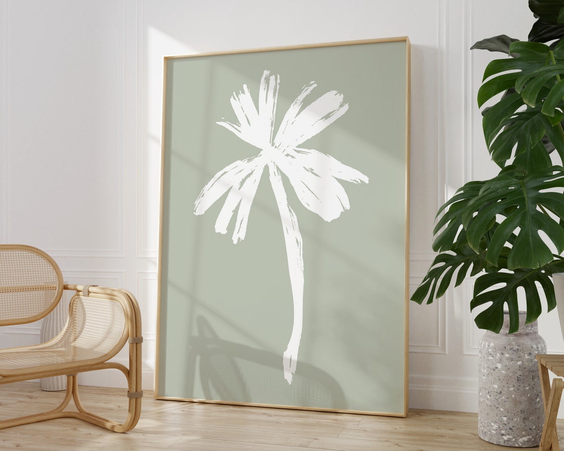 Sage Green Palm Tree White Minimal Tropical Boho Beach Art Poster - Image 2