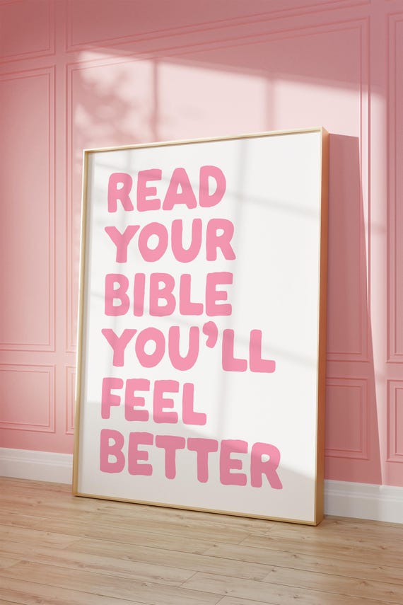 Pink Christian Wall Art Read Your Bible Print Cute Quote Girl Light Verse