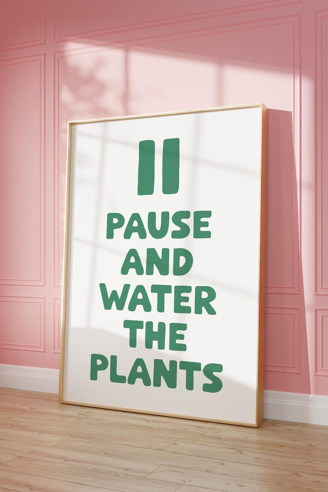 Pause And Water The Plants Funny Green Typography Quote Poster - Image 2