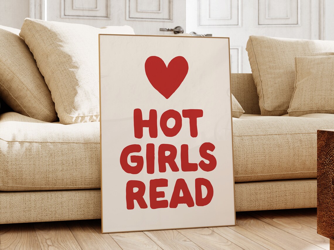 Hot Girls Read Red Heart Quote Book Lover Gift Reading Nook Bookish Poster - Image 3