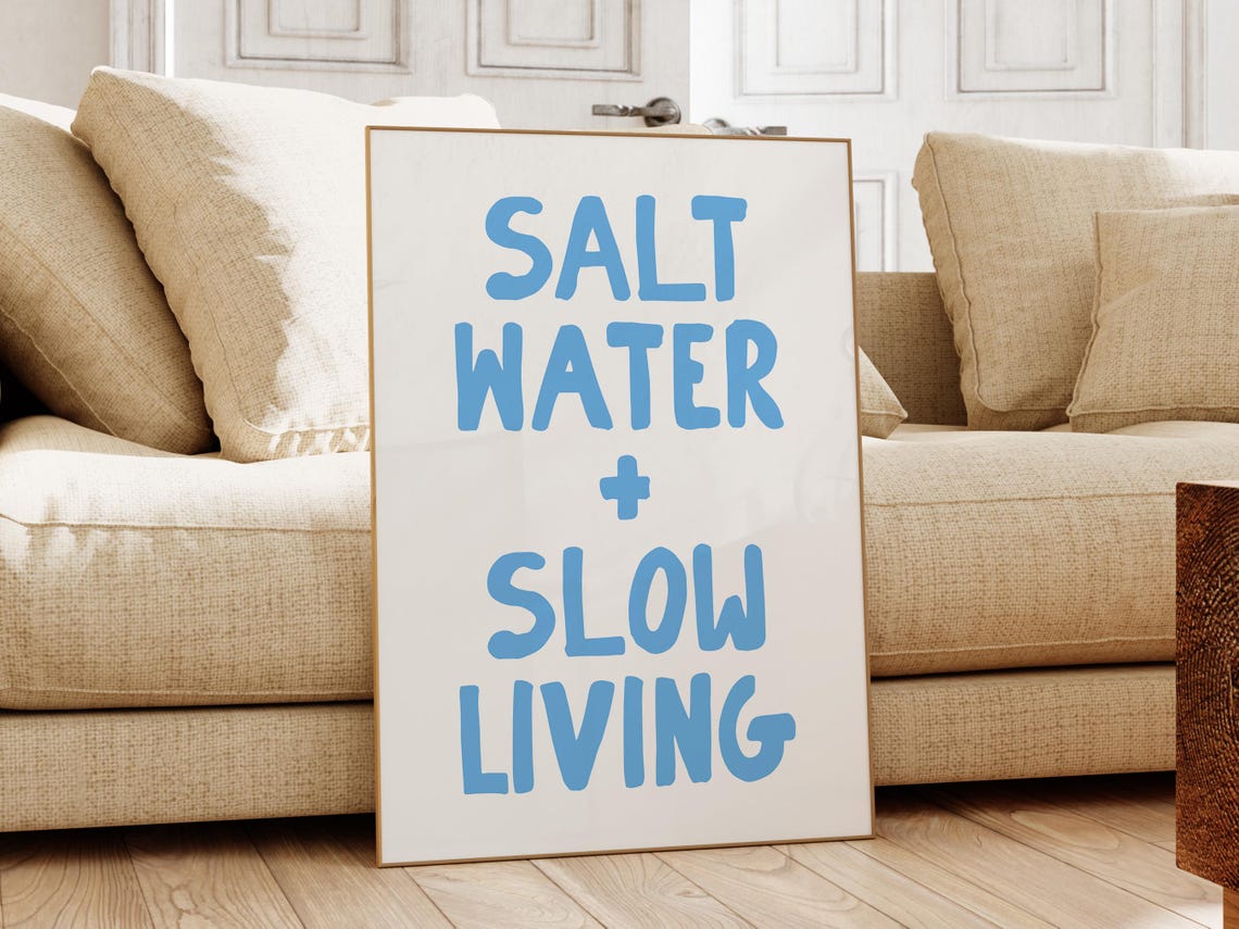 Salt Water Slow Living Light Blue Coastal Quote Decor Poster - Image 2
