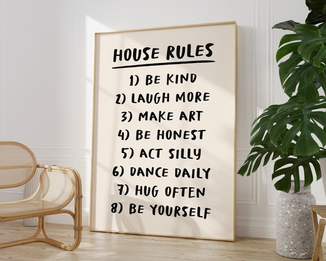 House Rules Black Hand Lettered Family List Inspirational Poster