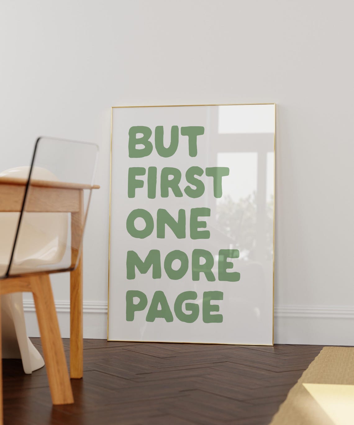But First One More Page Sage Green Bookish Reader Quote Poster - Image 2