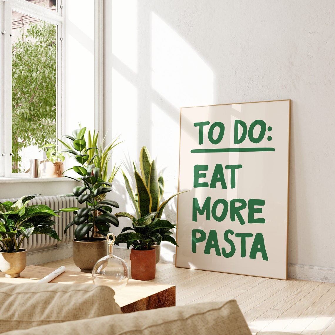To Do Eat More Pasta Green Hand Lettered Kitchen Quote Poster - Image 2