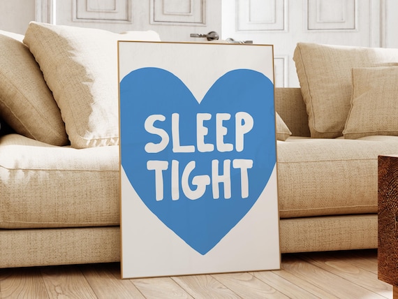 Sleep Tight Blue Heart Kids Bedroom Goodnight Wall Decor Poster