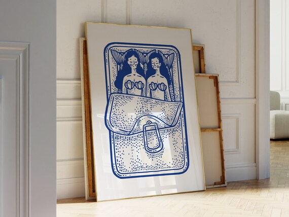 Retro Sardines Wall Art Seafood Art Print Trendy Food Poster Cute Kitchen Wall Art Aesthetic Kitchen Decor Vintage Fish Print