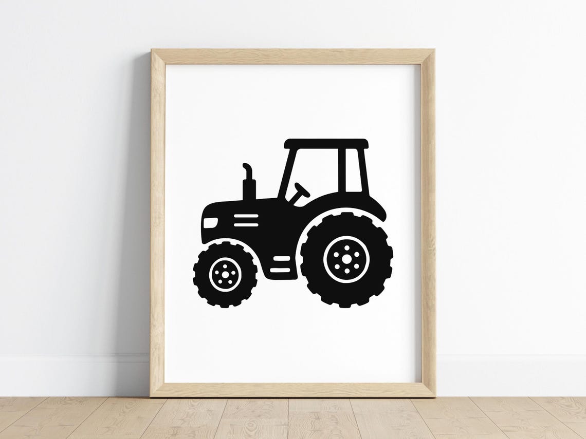 Black Tractor Silhouette Farm Vehicle Kids Nursery Decor Poster