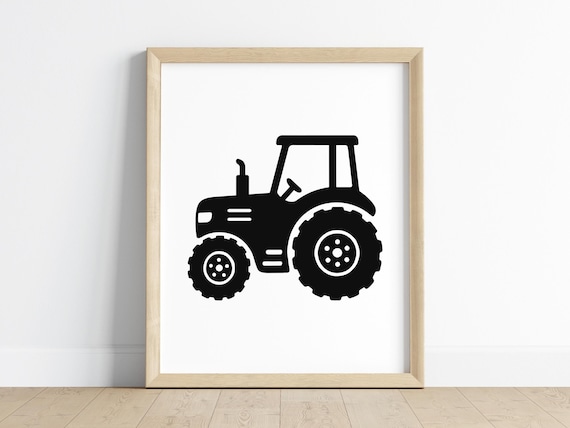 Black Tractor Silhouette Farm Vehicle Kids Nursery Decor Poster