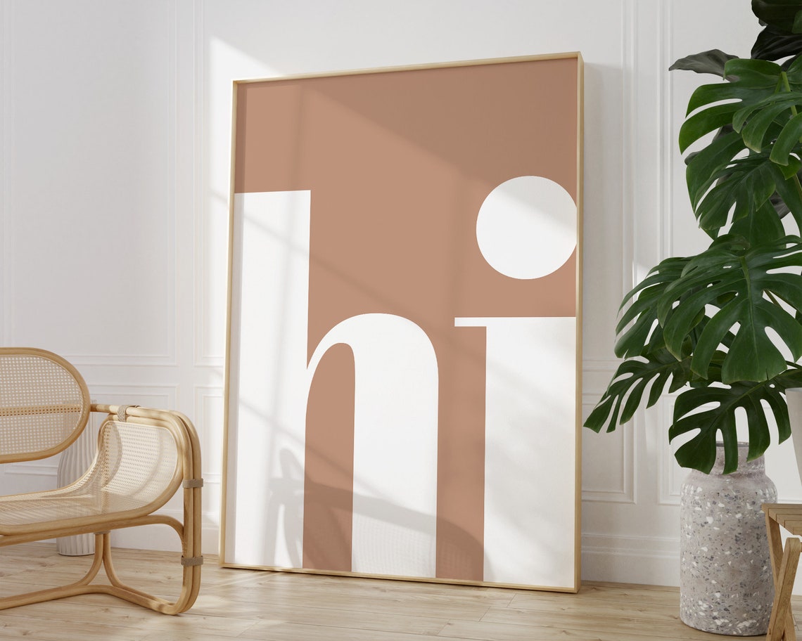 Hi Minimalist Brown Typography Entryway Danish Pastel Art Poster