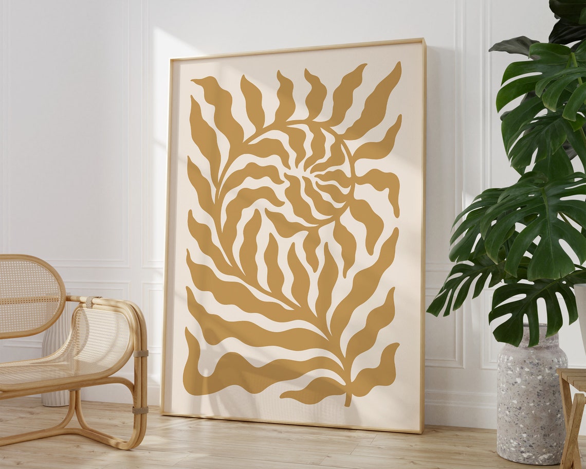 Mustard Yellow Botanical Leaf Abstract Neutral Organic Art Poster - Image 2