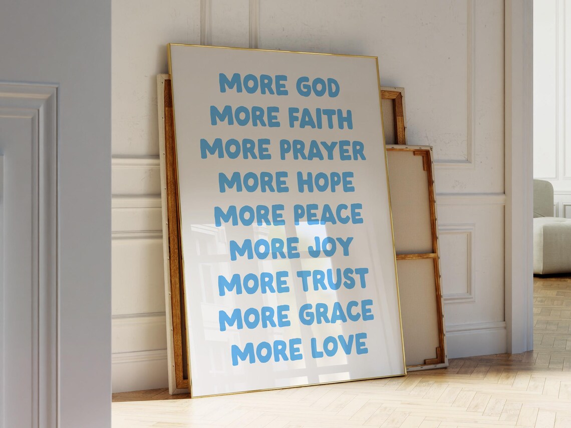 More God More Faith Blue Christian Quote Inspirational Poster - Image 2