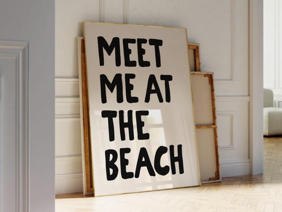 Meet Me At The Beach Wall Art Coastal House Print Beachy Quote Trendy Girly Cute Ocean