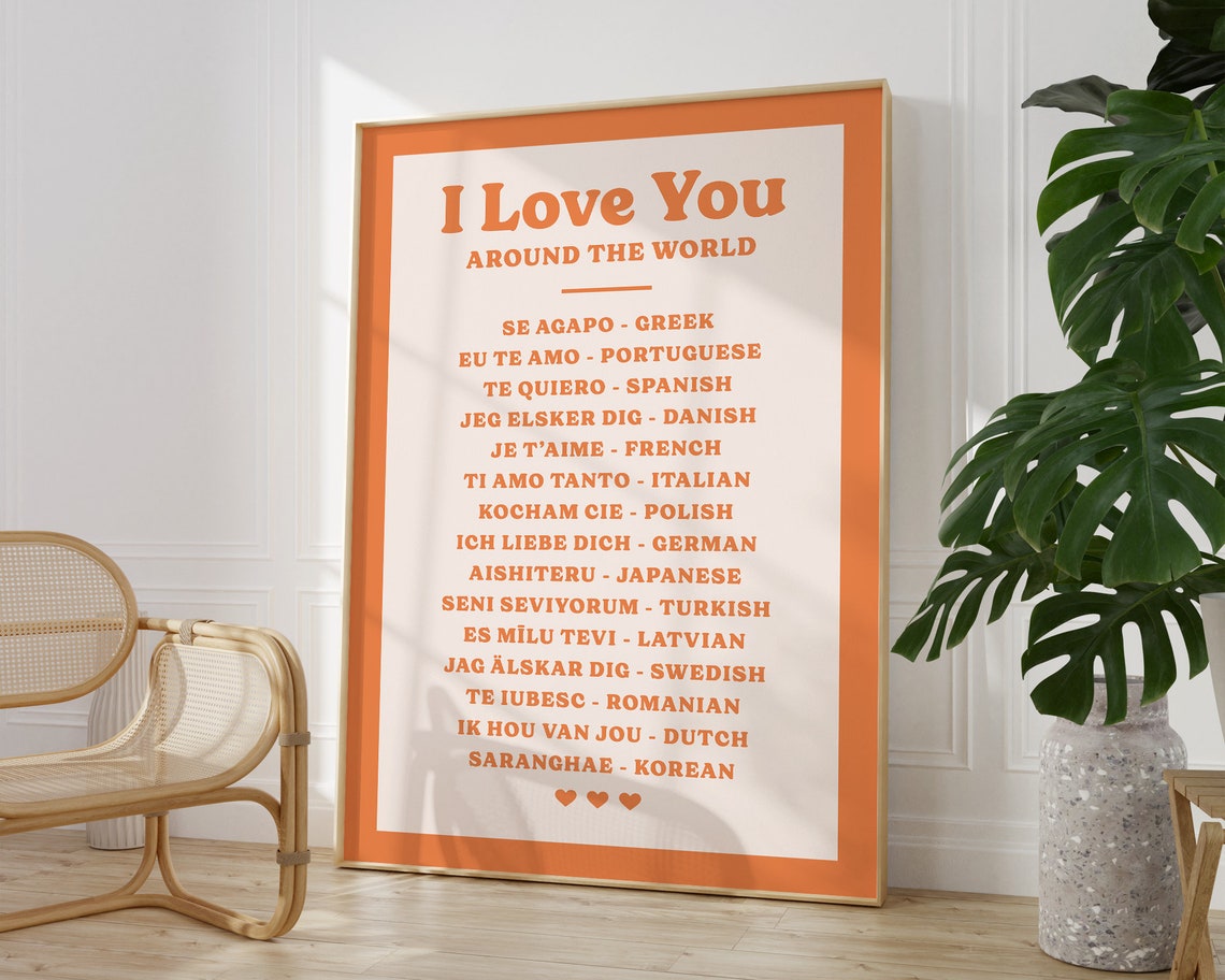 Ways To Say I Love You Wall Art Retro Love Quote Art Print I Love You In Different Languages Print I Love You Poster - Image 3