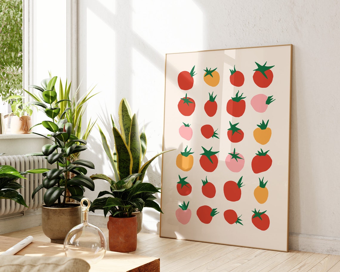 Tomato Grid Pattern Modern Produce Illustration Red Kitchen Art Poster - Image 2