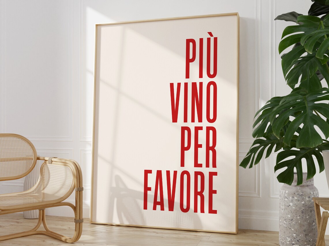 Più Vino Per Favore Red Italian Wine Quote Typography Poster - Image 3