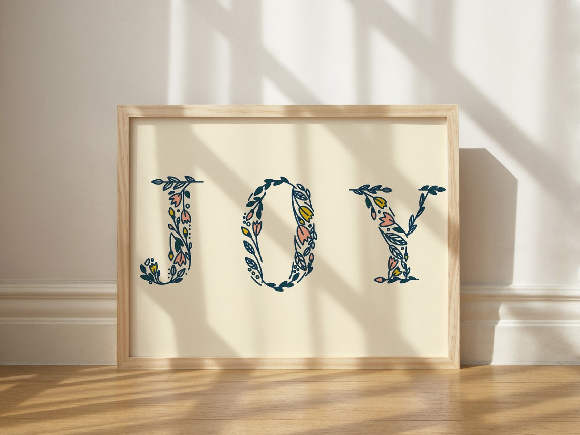 Joy Floral Lettering Art Print