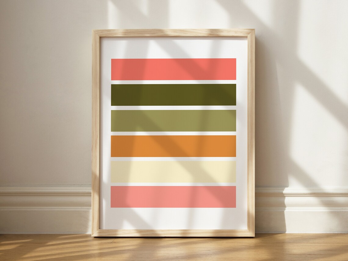 Retro Color Palette Stripes Coral Olive Mid Century Modern Poster