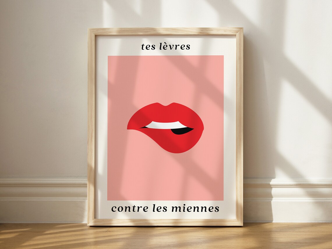 French Sayings Lips and Red Lipstick Art Print