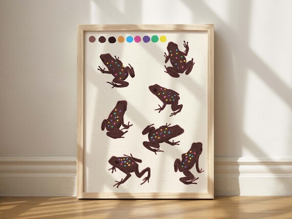 Cosmic Frogs Print Chocolate Frog Wall Art Brownies Decor Dorm Room Funny Weird Illustrated