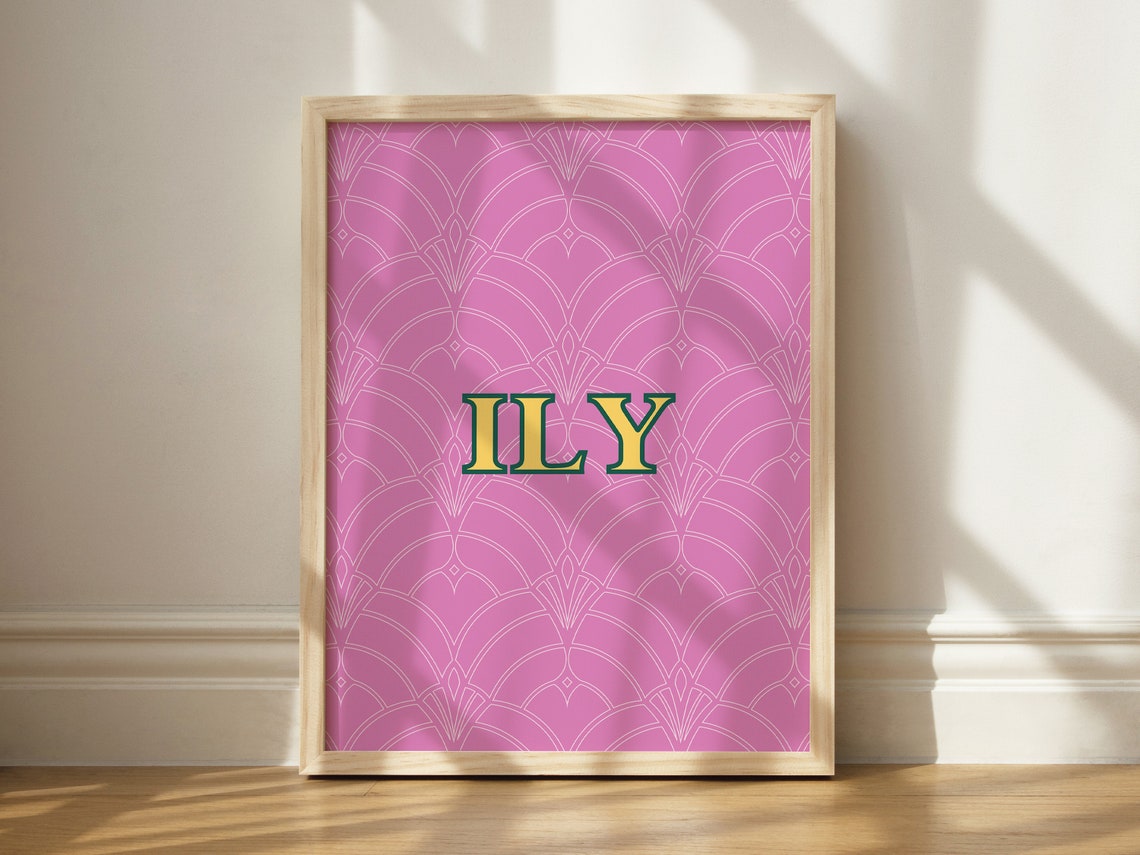 ILY Sweet Typography Pink Art Deco Scallop Pattern Quote Poster
