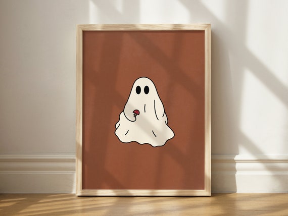 Mushroom Print Autumn Art, Cute Halloween Poster