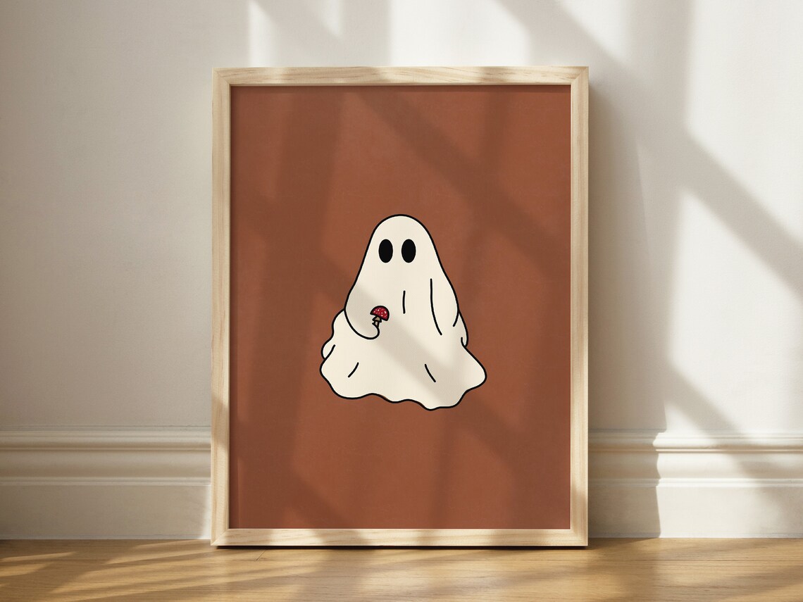 Mushroom Print Autumn Art, Cute Halloween Poster