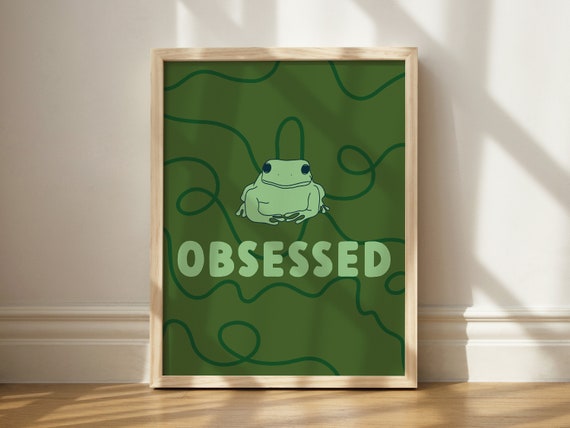 Frog Obsessed Print Wall Art Lover Decor Funny Toad Gift Illustration