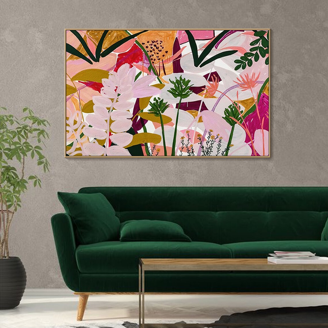 Original Colorful Flower Painting On Plant Painting Boho Modern Art Custom Wall Art Tropical Painting Living Room Wall Art Morden Art - Image 3