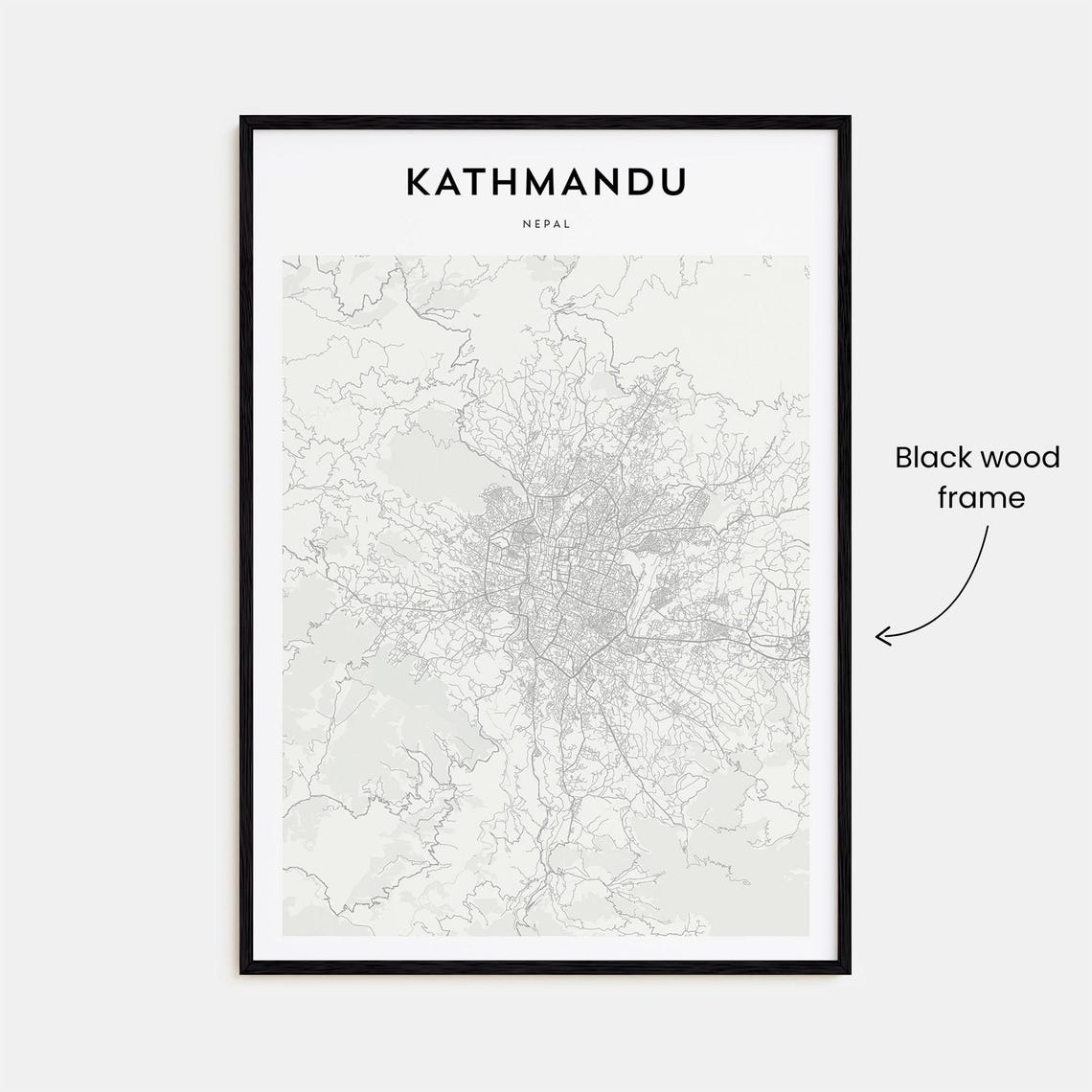 Kathmandu Nepal Valley Minimalist Monochrome Street Map Art Poster - Image 3