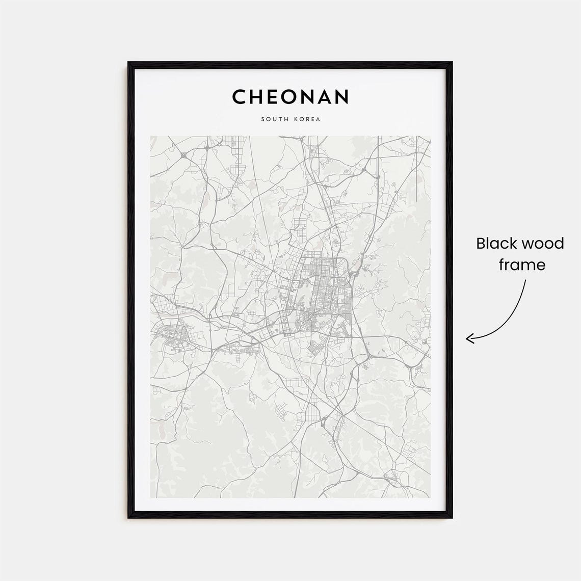 Cheonan South Korea Minimalist Black White City Map Home Decor Poster - Image 3