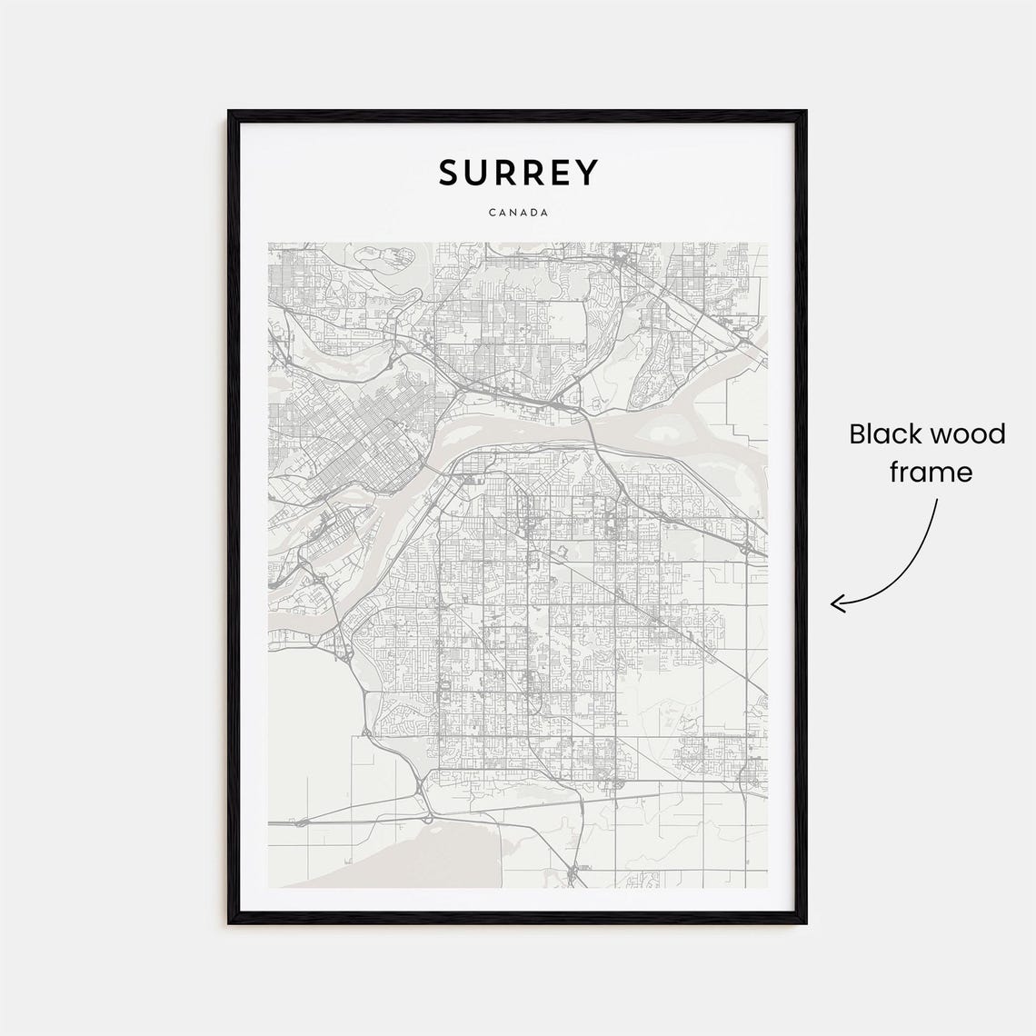 Surrey Canada Minimalist Black White City Map Fine Art Print - Image 3