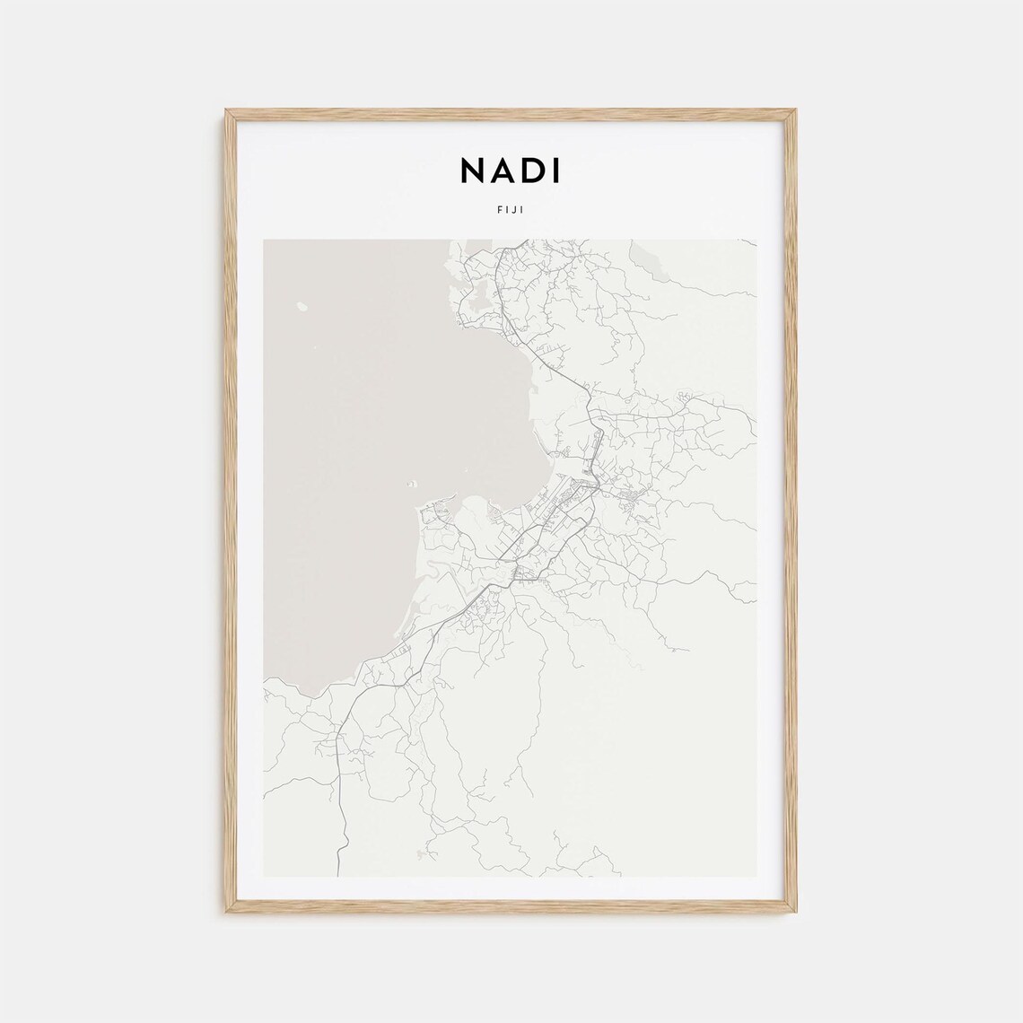 Nadi Fiji Sunny Coastal City Minimalist Beige Street Map Poster