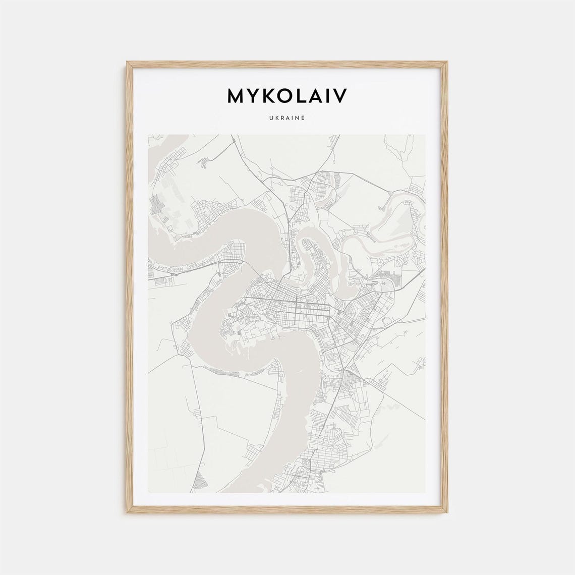Mykolaiv Ukraine River Bend Minimalist Beige Street Map Poster