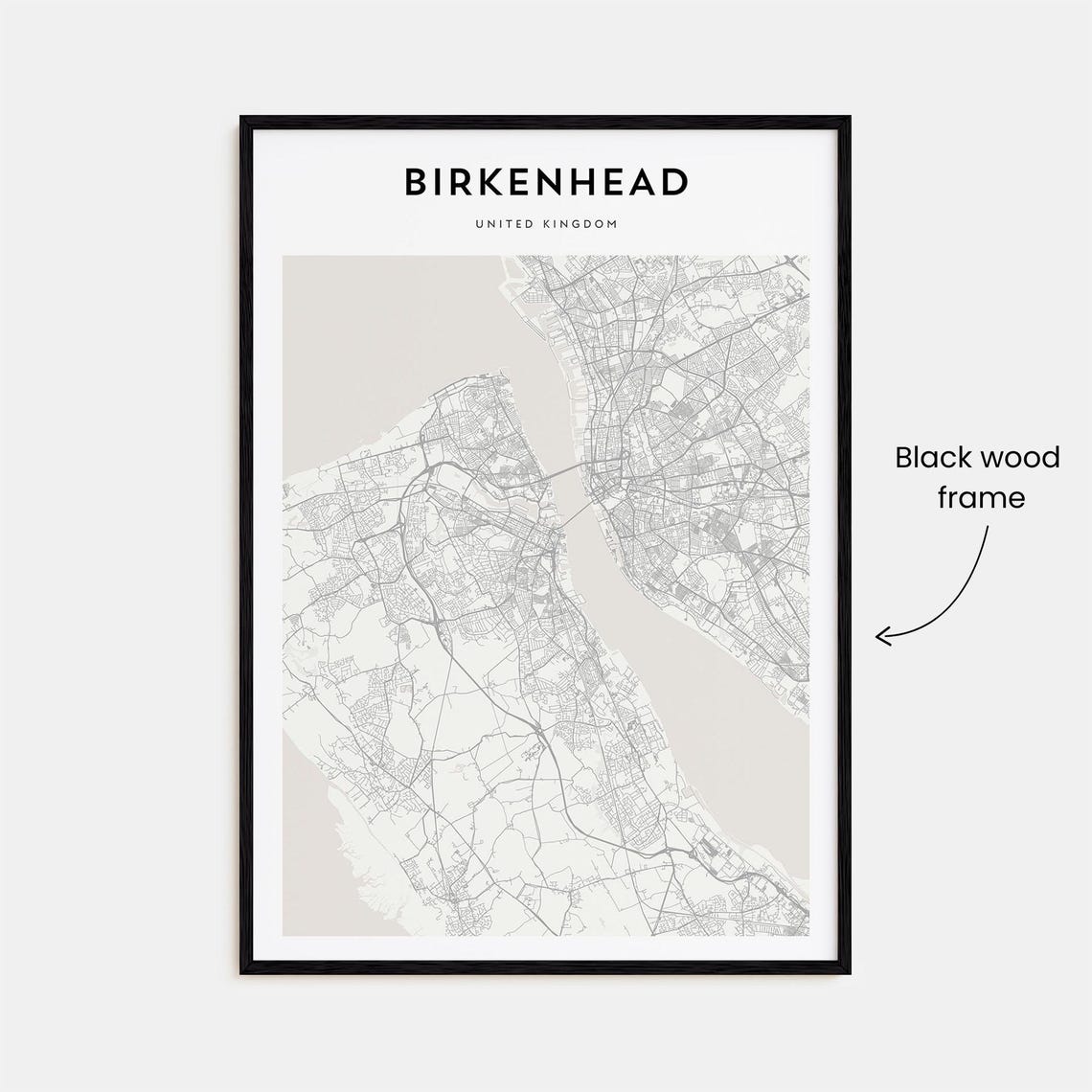 Birkenhead United Kingdom Minimal Street Map Black and White Poster - Image 3