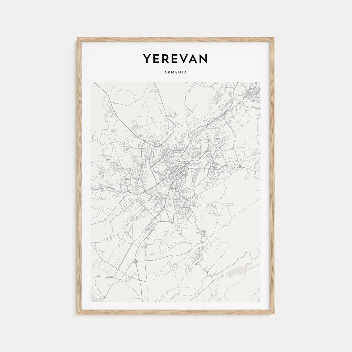 Yerevan Armenia Minimalist Black and White City Street Map Art Poster