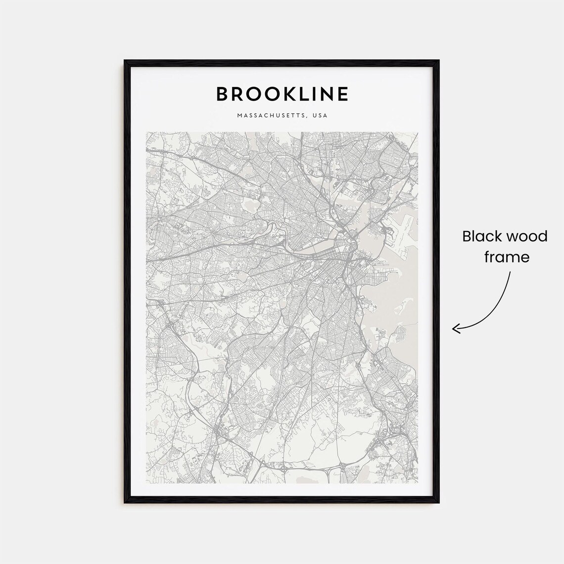Brookline Massachusetts Minimalist Line Map City Street Poster - Image 3