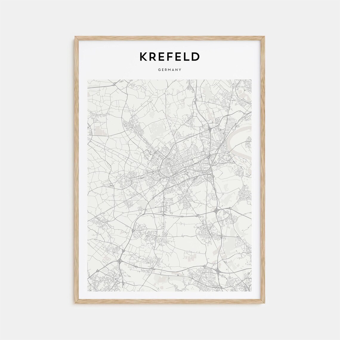 Krefeld Germany Minimalist City Street Map Poster with Bold Type