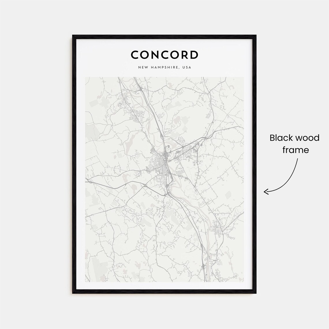 Concord New Hampshire USA Minimal Street Map Black and White Poster - Image 3