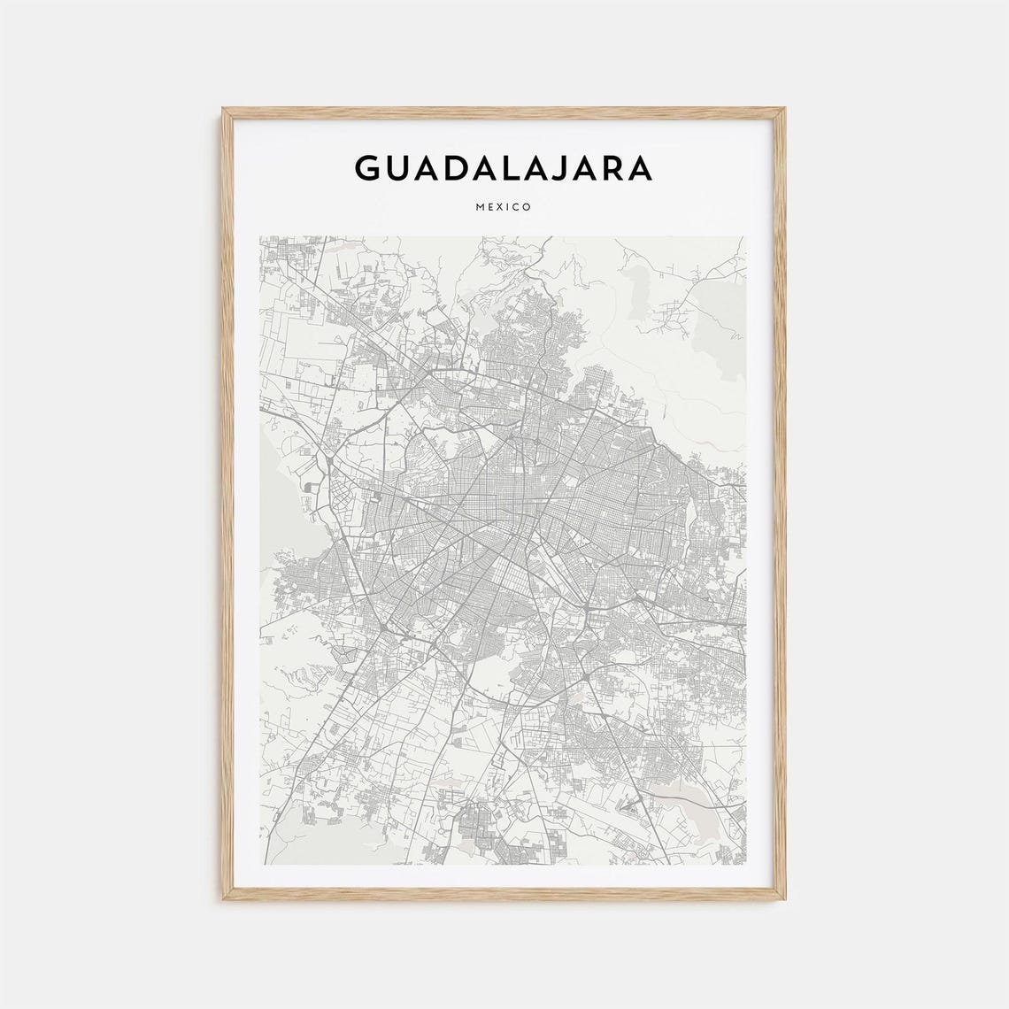 Guadalajara Mexico Minimalist Beige City Street Map Poster Decor