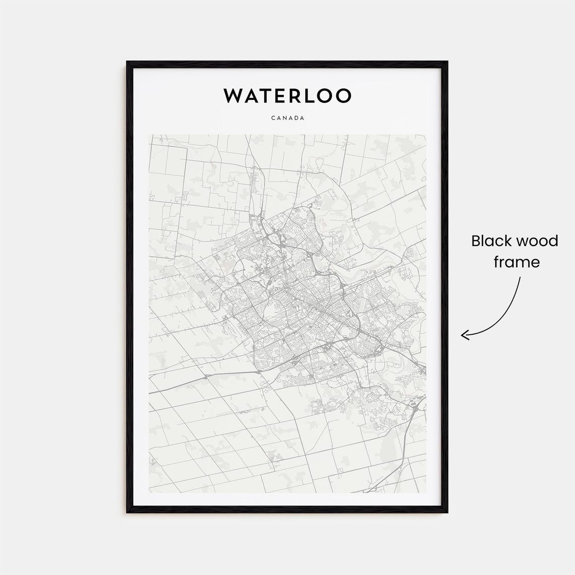 Waterloo Canada Minimalist Black White City Street Map Print - Image 3