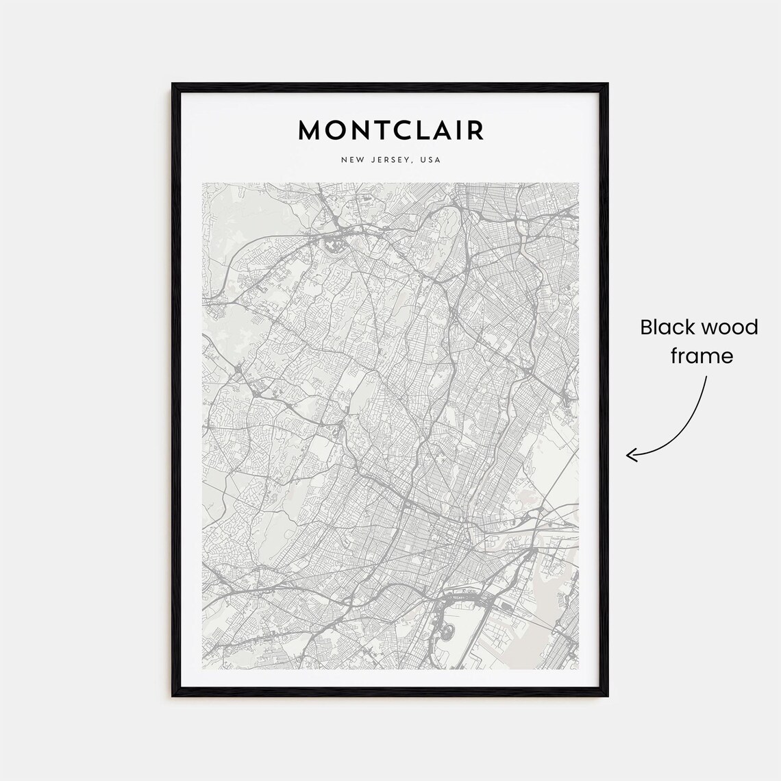 Montclair New Jersey Minimalist City Street Map Black White Art Poster - Image 3
