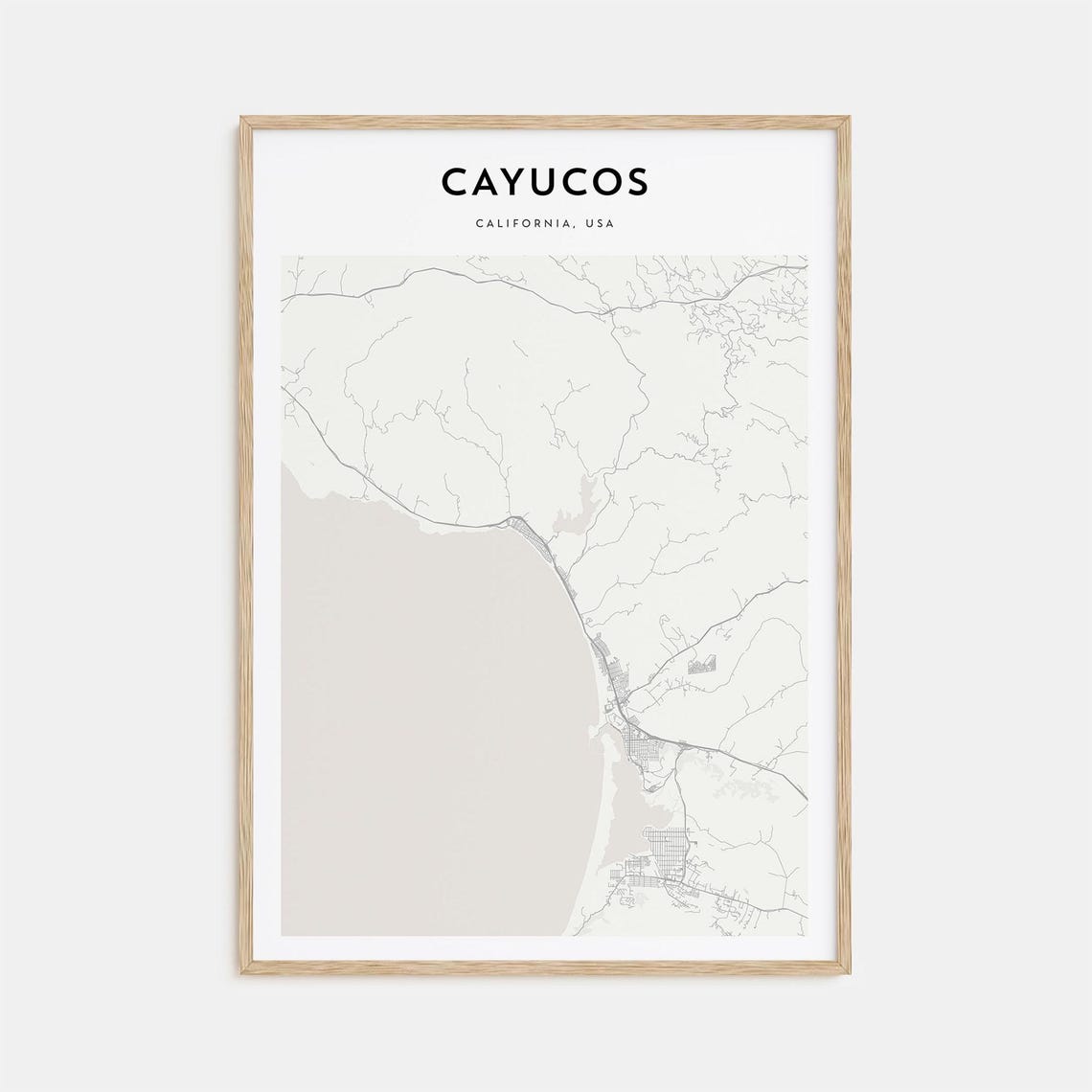 Cayucos California Minimalist Coastal Street Map Modern Wall Art