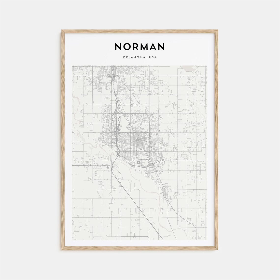Norman Oklahoma USA Minimalist Black and White City Map Poster
