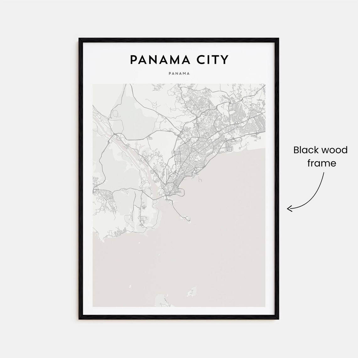 Panama City Panama Bay Minimalist Monochrome Street Map Art Poster - Image 3