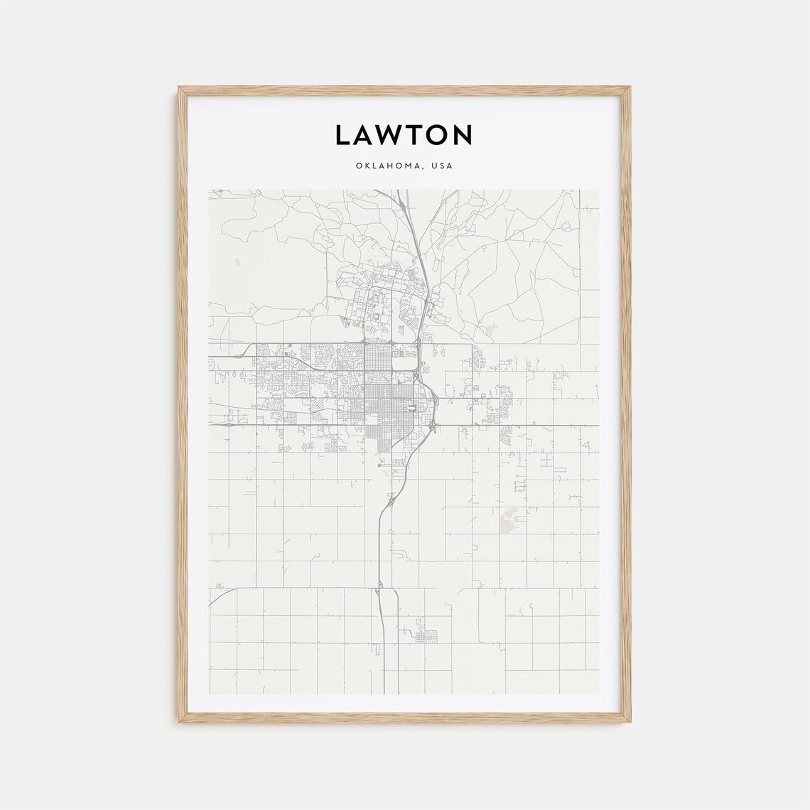 Lawton Oklahoma USA Minimalist City Street Map Line Art Print